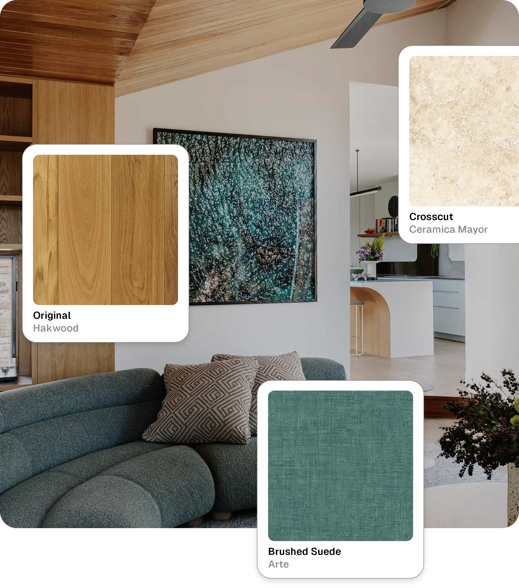 Photorealistic virtual material samples for interior design sourcing and visualization