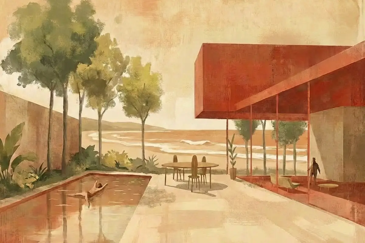 Same space rendered in different design style