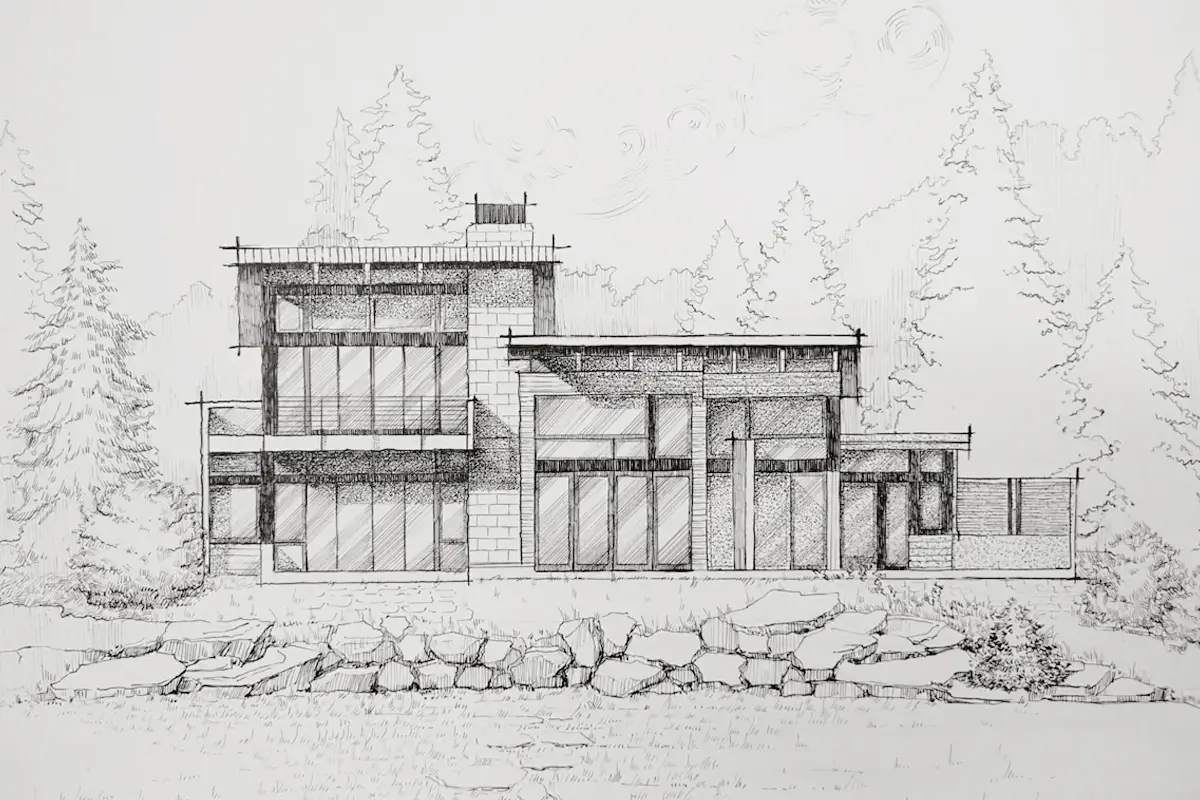 Hand-drawn interior design sketch before AI rendering