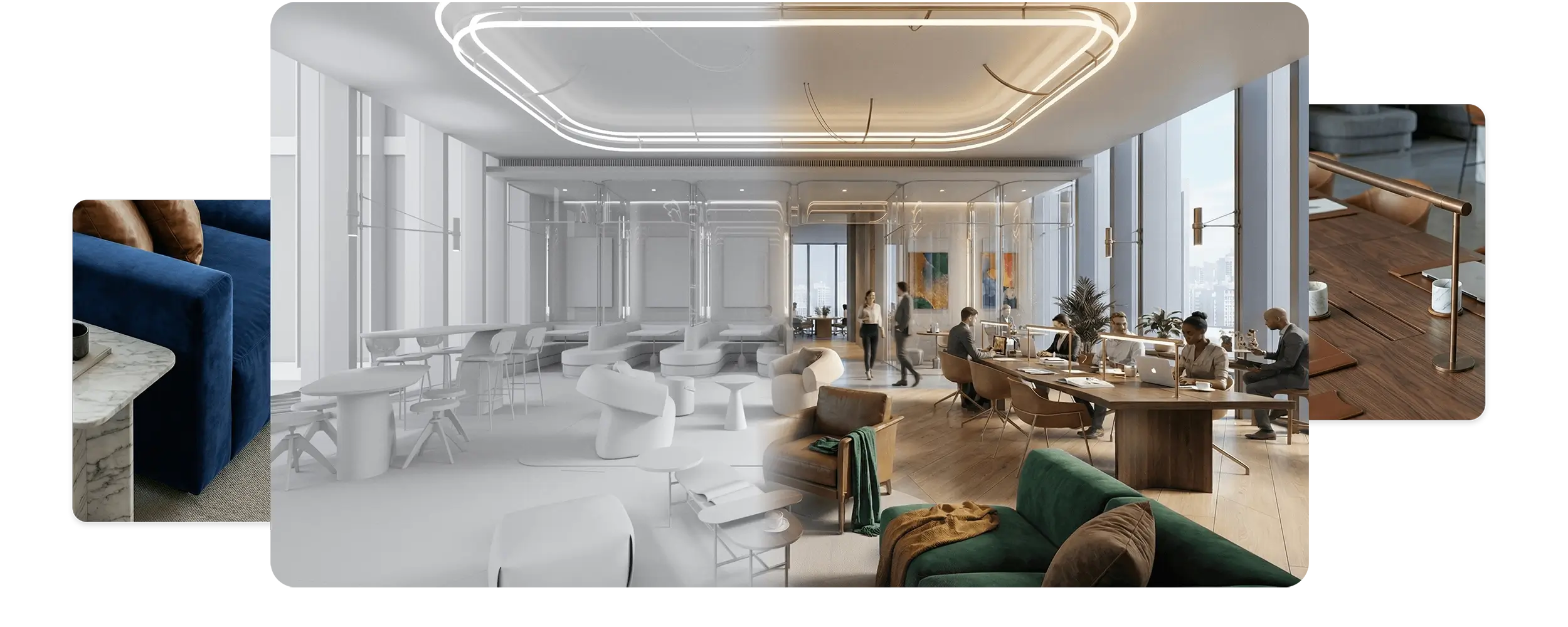 Paper AI rendering canvas interface showing photorealistic architectural visualization