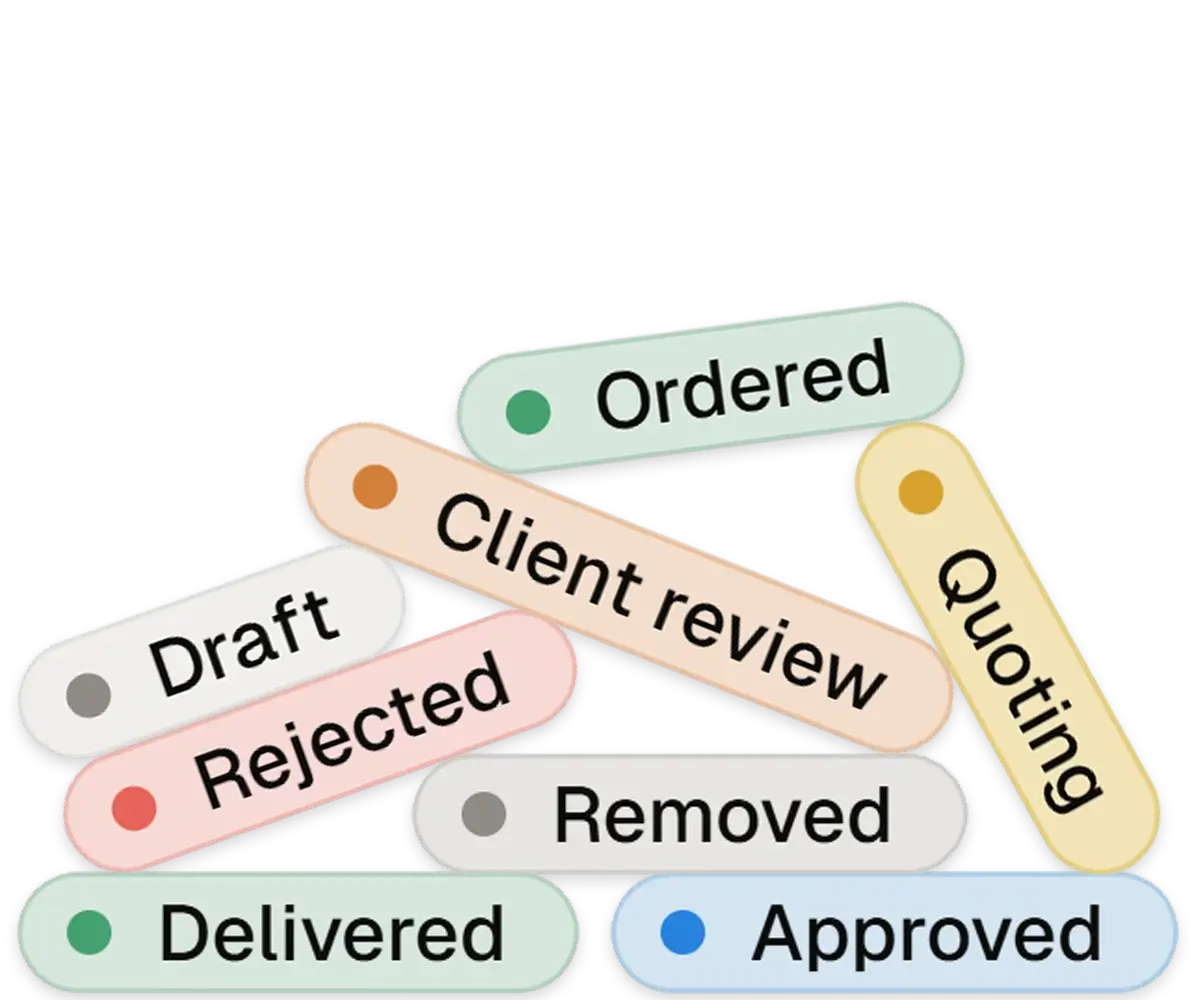 Approval tracking interface with visual status labels for items